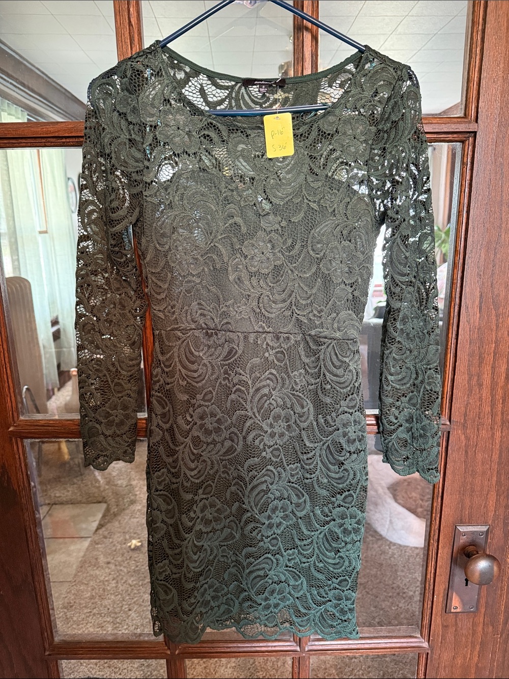 Ambiance Dark Green Long Sleeve Lace Sheath Dress